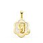 Medalla 18K Oro Amarillo Virgen Niña en Forma de Flor con Nácar y Circonita 15x12 mm - Regalo para Comunión